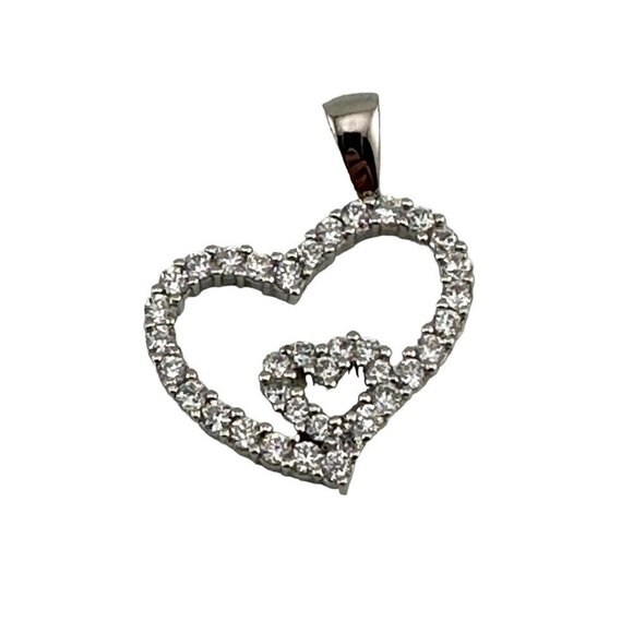 Sterling Silver Double Heart CZ Pendant with Bail - Picture 1 of 8